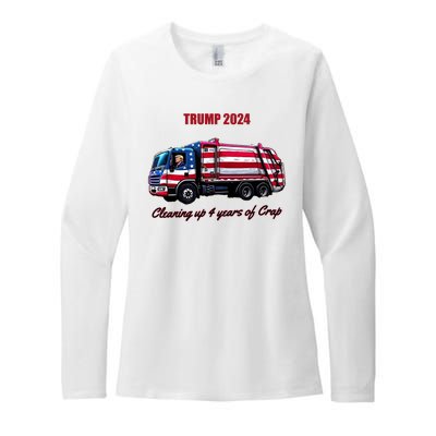 Trump 2024 Cleaning Up 4 Years Of Crap Garbage Truck Womens CVC Long Sleeve Shirt