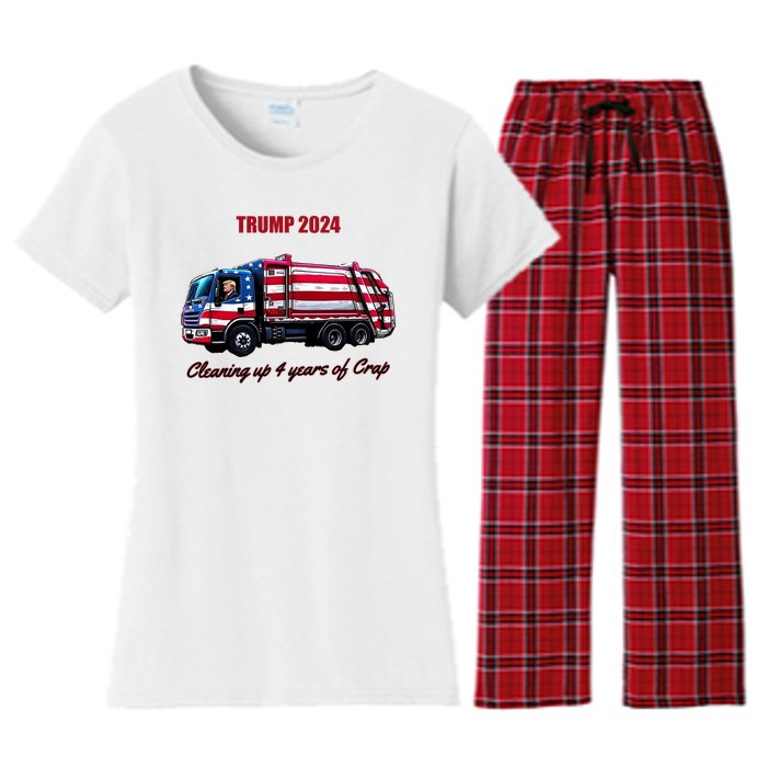 Trump 2024 Cleaning Up 4 Years Of Crap Garbage Truck Women's Flannel Pajama Set