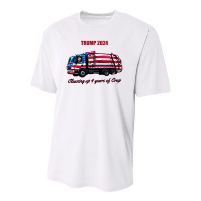 Trump 2024 Cleaning Up 4 Years Of Crap Garbage Truck Youth Performance Sprint T-Shirt