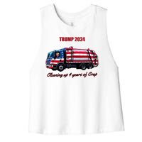 Trump 2024 Cleaning Up 4 Years Of Crap Garbage Truck Women's Racerback Cropped Tank