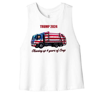 Trump 2024 Cleaning Up 4 Years Of Crap Garbage Truck Women's Racerback Cropped Tank