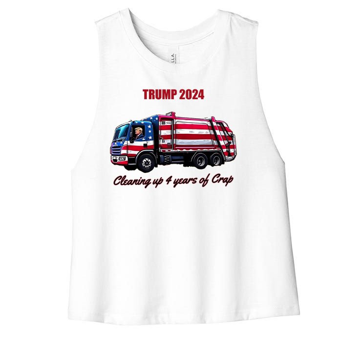 Trump 2024 Cleaning Up 4 Years Of Crap Garbage Truck Women's Racerback Cropped Tank