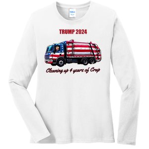 Trump 2024 Cleaning Up 4 Years Of Crap Garbage Truck Ladies Long Sleeve Shirt