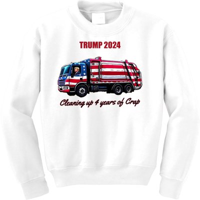 Trump 2024 Cleaning Up 4 Years Of Crap Garbage Truck Kids Sweatshirt