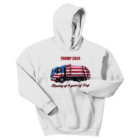 Trump 2024 Cleaning Up 4 Years Of Crap Garbage Truck Kids Hoodie