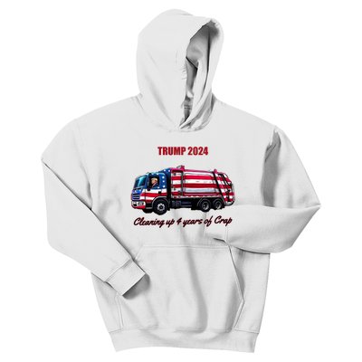 Trump 2024 Cleaning Up 4 Years Of Crap Garbage Truck Kids Hoodie