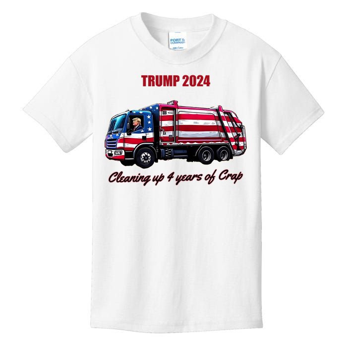 Trump 2024 Cleaning Up 4 Years Of Crap Garbage Truck Kids T-Shirt