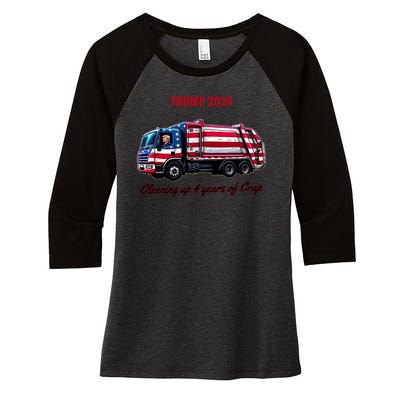 Trump 2024 Cleaning Up 4 Years Of Crap Garbage Truck Women's Tri-Blend 3/4-Sleeve Raglan Shirt