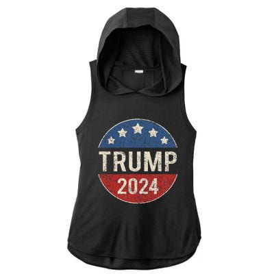 Trump 2024 Campaign Button Re Elect President Trump Ladies PosiCharge Tri-Blend Wicking Draft Hoodie Tank