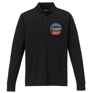 Trump 2024 Campaign Button Re Elect President Trump Performance Long Sleeve Polo