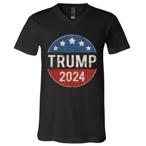 Trump 2024 Campaign Button Re Elect President Trump V-Neck T-Shirt