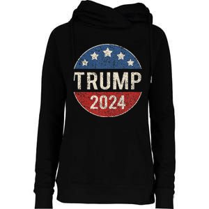 Trump 2024 Campaign Button Re Elect President Trump Womens Funnel Neck Pullover Hood