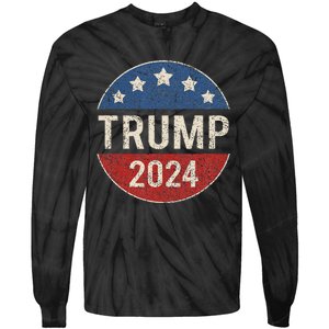 Trump 2024 Campaign Button Re Elect President Trump Tie-Dye Long Sleeve Shirt