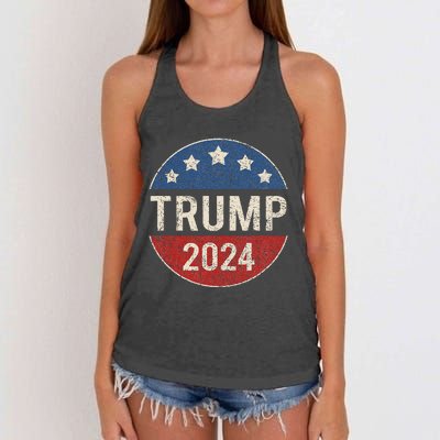 Trump 2024 Campaign Button Re Elect President Trump Women's Knotted Racerback Tank