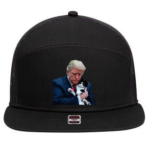 Trump 2024 Cat Maga Funny Trump Cat 7 Panel Mesh Trucker Snapback Hat