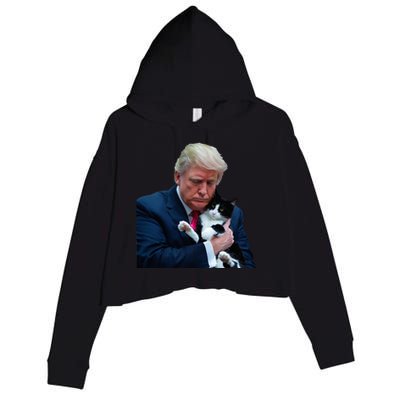 Trump 2024 Cat Maga Funny Trump Cat Crop Fleece Hoodie