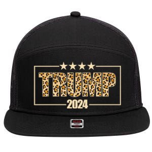 Trump 2024 Cheetah Funny Gift 7 Panel Mesh Trucker Snapback Hat