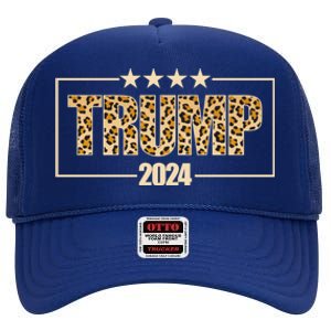 Trump 2024 Cheetah Funny Gift High Crown Mesh Back Trucker Hat