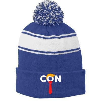 Trump 2024 Convicted Felon Don The Con Stripe Pom Pom Beanie