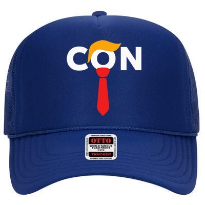 Trump 2024 Convicted Felon Don The Con High Crown Mesh Back Trucker Hat