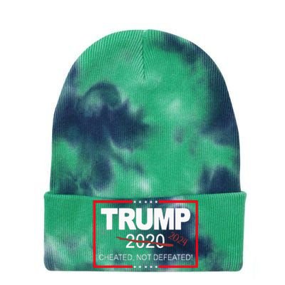 Trump 2024 Cheated Not Defeated Save And Take America Back Tie Dye 12in Knit Beanie