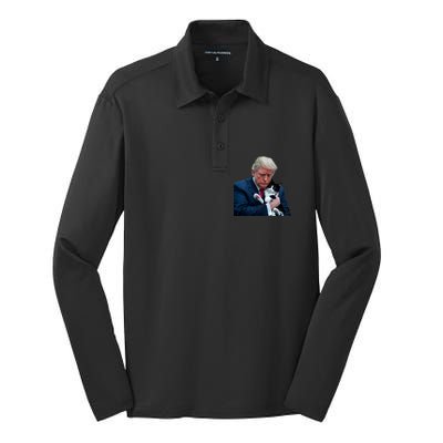 Trump 2024 Cat Maga Funny Trump Cat Silk Touch Performance Long Sleeve Polo