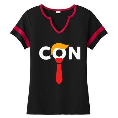 Trump 2024 Convicted Felon Don The Con Ladies Halftime Notch Neck Tee