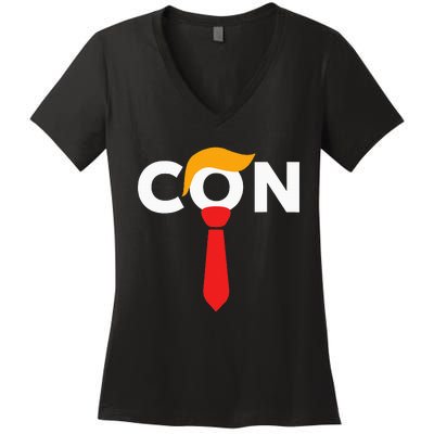 Trump 2024 Convicted Felon Don The Con Women's V-Neck T-Shirt