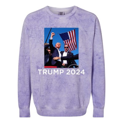 Trump 2024 Campaign Rally – Fist Pumping With American Flag Colorblast Crewneck Sweatshirt