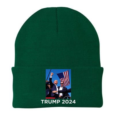 Trump 2024 Campaign Rally – Fist Pumping With American Flag Knit Cap Winter Beanie