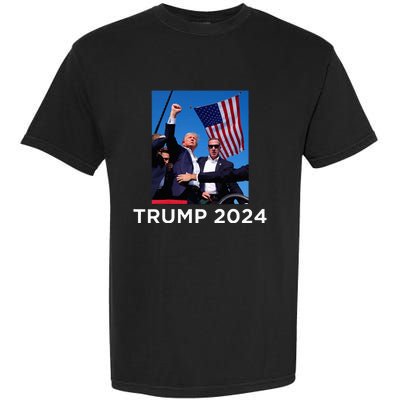 Trump 2024 Campaign Rally – Fist Pumping With American Flag Garment-Dyed Heavyweight T-Shirt