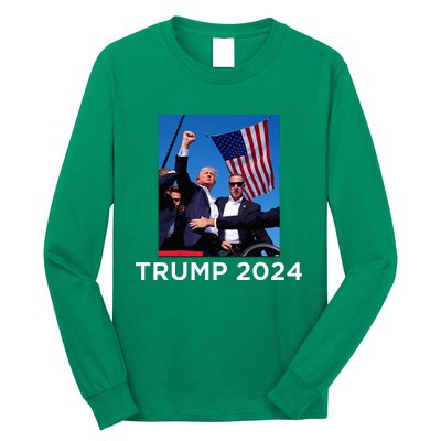 Trump 2024 Campaign Rally – Fist Pumping With American Flag Long Sleeve Shirt