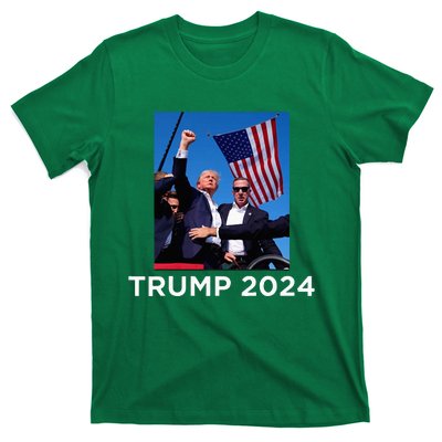 Trump 2024 Campaign Rally – Fist Pumping With American Flag T-Shirt