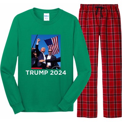 Trump 2024 Campaign Rally – Fist Pumping With American Flag Long Sleeve Pajama Set