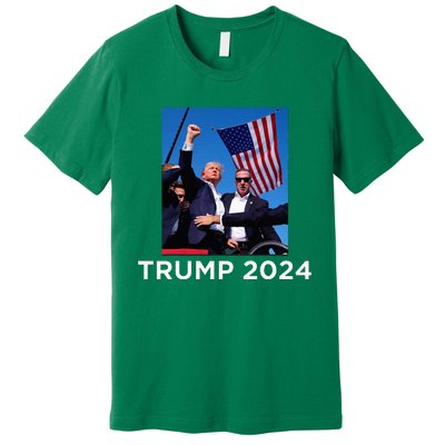 Trump 2024 Campaign Rally – Fist Pumping With American Flag Premium T-Shirt