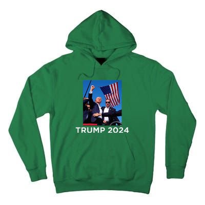 Trump 2024 Campaign Rally – Fist Pumping With American Flag Tall Hoodie