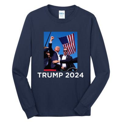 Trump 2024 Campaign Rally – Fist Pumping With American Flag Tall Long Sleeve T-Shirt