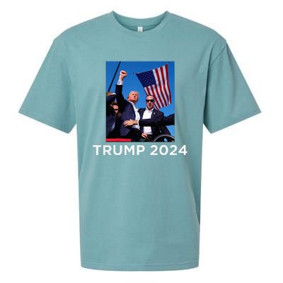 Trump 2024 Campaign Rally – Fist Pumping With American Flag Sueded Cloud Jersey T-Shirt