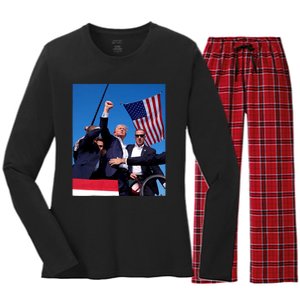 Trump 2024 Donald Trump Fist Pump Women's Long Sleeve Flannel Pajama Set 