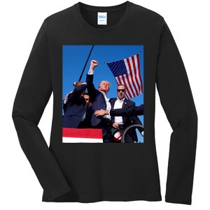 Trump 2024 Donald Trump Fist Pump Ladies Long Sleeve Shirt