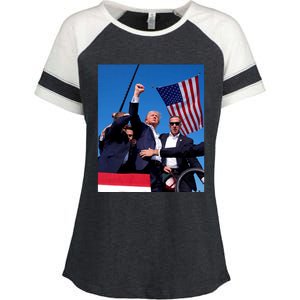 Trump 2024 Donald Trump Fist Pump Enza Ladies Jersey Colorblock Tee