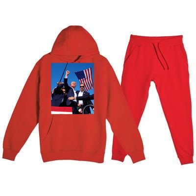 Trump 2024 Donald Trump Fist Pump Premium Hooded Sweatsuit Set