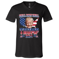 Trump 2024 Drill Baby Drill Us Flag Republican 4th Of July V-Neck T-Shirt