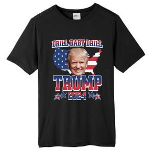 Trump 2024 Drill Baby Drill Us Flag Republican 4th Of July Tall Fusion ChromaSoft Performance T-Shirt