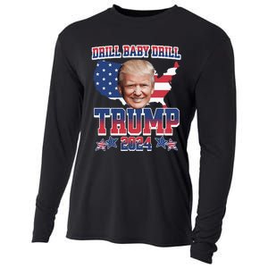 Trump 2024 Drill Baby Drill Us Flag Republican 4th Of July Cooling Performance Long Sleeve Crew