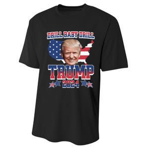 Trump 2024 Drill Baby Drill Us Flag Republican 4th Of July Performance Sprint T-Shirt