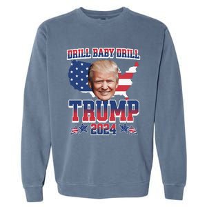 Trump 2024 Drill Baby Drill Us Flag Republican 4th Of July Garment-Dyed Sweatshirt