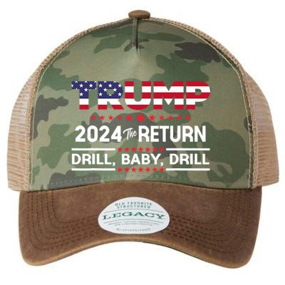 Trump 2024 Drill Baby Drill Us Flag Republican 4th Of July Legacy Tie Dye Trucker Hat