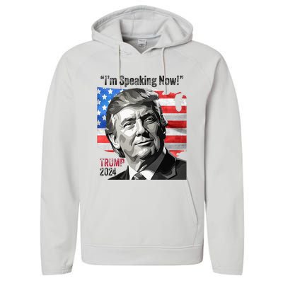 Trump 2024 Debate Quote IM Speaking Now Political Performance Fleece Hoodie