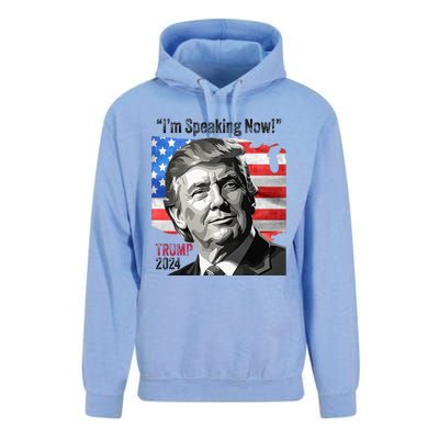 Trump 2024 Debate Quote IM Speaking Now Political Unisex Surf Hoodie